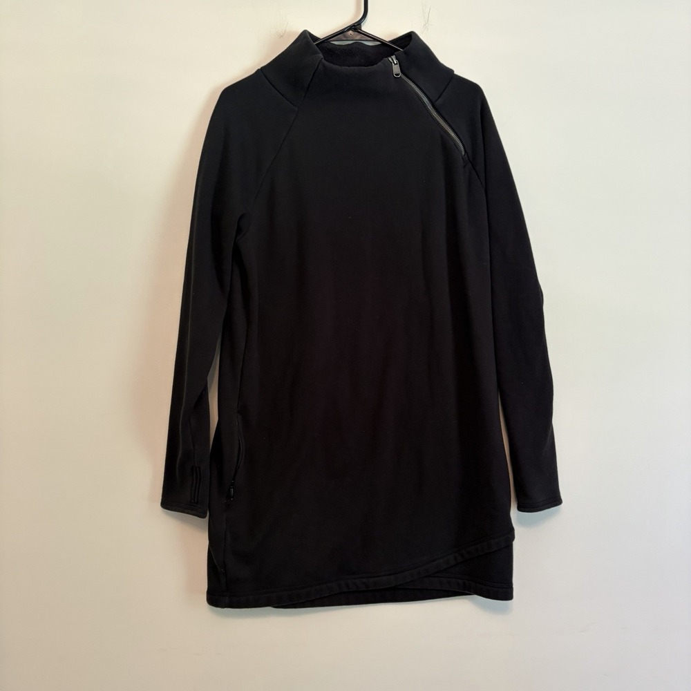 Athleta Medium Cozy Karma Sweatshirt Dress Tunic Black Athleisure Mock Fur Lined